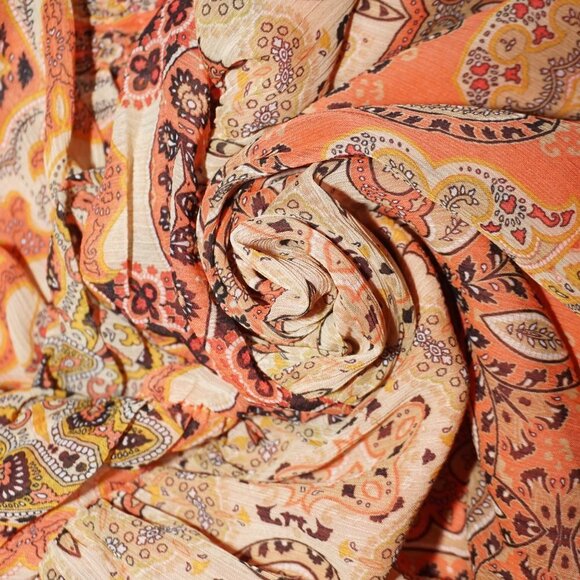 MNG Mango Sheer Gauze Paisley Side Cut-out Print Ruffled Dress 2 Festival Boho - Picture 13 of 13